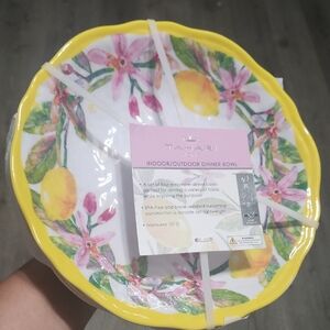 Tahari Lemon & Pink Floral Dinner Bowls